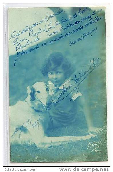 VINTAGE Ca1900 Postal Postcard With Dog Perro And Kid - Perros