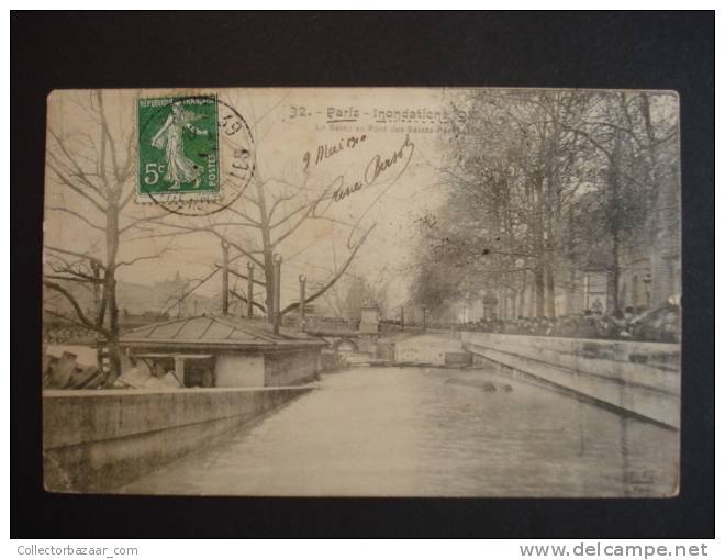 Vintage CA 1900 Postcard AK France Paris Inondations 1910 La Seine At Pont Saint Peres - Inundaciones