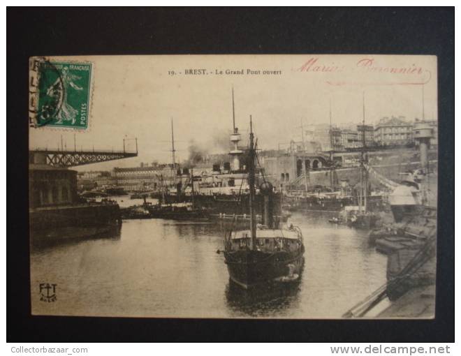 Vintage CA 1900 Postcard AK France Brest Le Grand Pont Ouvert Steam Boat - Comercio