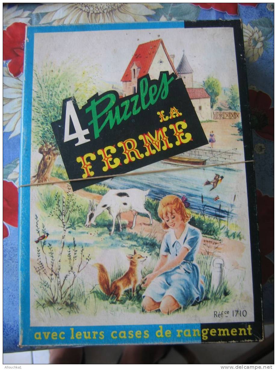 ANCIEN JEU DE SOCIETE DES ANNEES 60 / 4 PUZZLES THEME DE LA FERME DANS SA BOITE D'ORIGINE - Puzzles