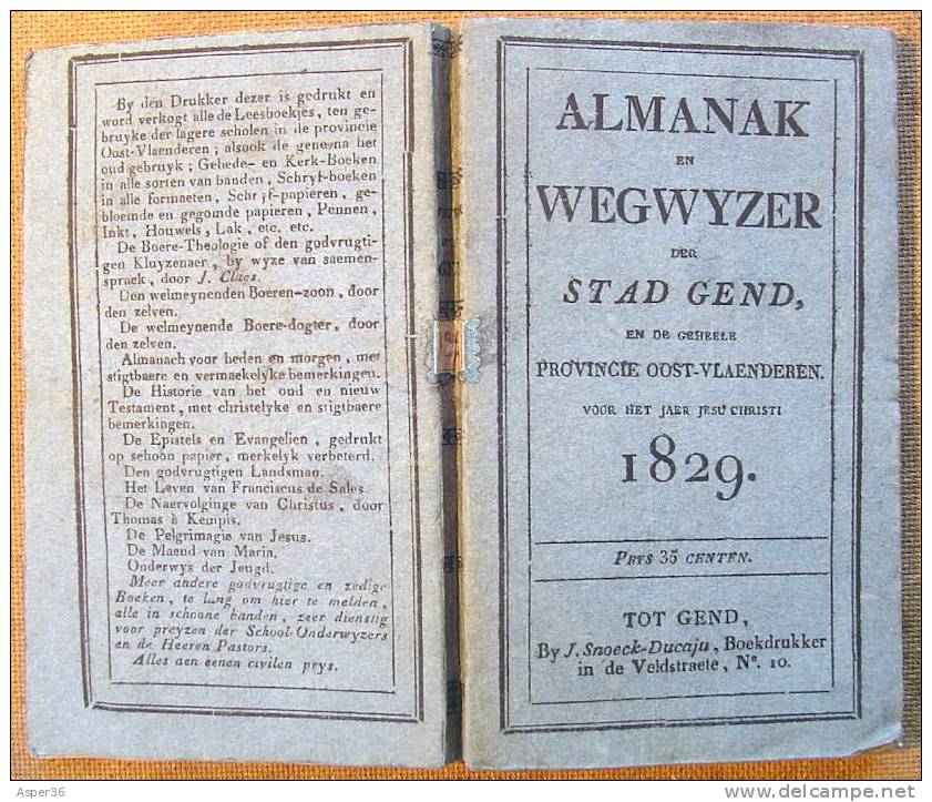 "Wegwijzer Der Stad Gent En Provincie Oost-Vlaanderen 1829" 212 Blz - Vecchi