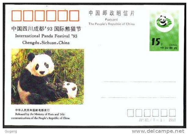 China 1993 Panda Stamped Postcard - Cartes Postales