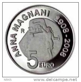 REPUBBLICA -  ITALIA 2008 (  ITALY ) 5 EURO ARGENTO PROOF CENTENARIO DELLA NASCITA DI ANNA MAGNANI - Italy