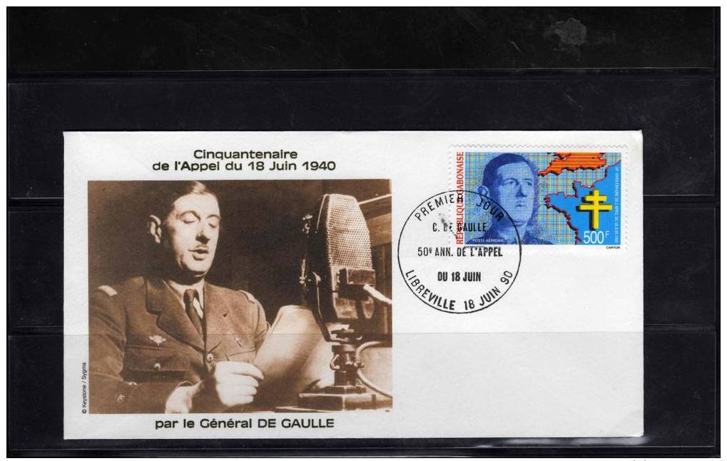 GABON 1 Env FDC Premier Jour N° 288PA - 18 Juin 1990 Libreville - 50 Ans Appel 18 Juin 1940 - De Gaulle - Guerre Mondiale (Seconde)