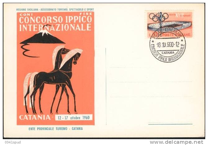 1960 Italia  Catania   Horse-Racing Ippica Horse-show Concorso Ippico   Sur Carte Officielle - Hípica