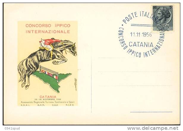 1956 Italia  Catania  Horse-Racing Ippica Horse-show Concorso Ippico  Sur Carte Officielle - Reitsport