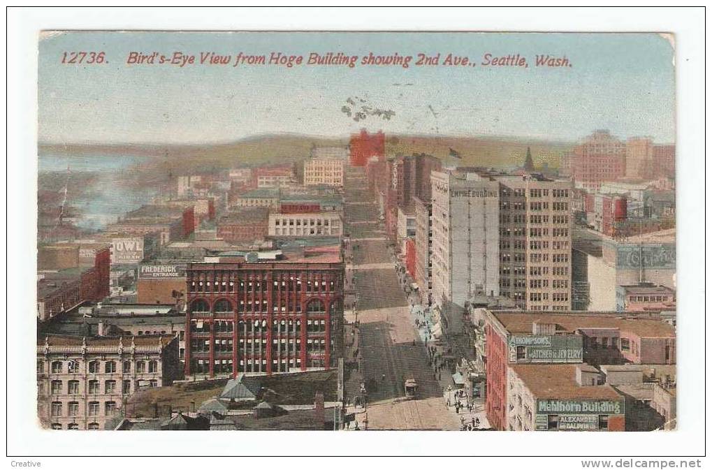 SEATLE,WASHINGTON 1913,Birds-Eye View From Hoge Building Showing 2nd Ave. - Seattle