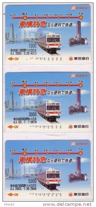 3 Cartes JAPON Valeurs Différentes / 1000 3000 & 5000 Yens - TRAIN - TREIN - ZUG - 3 JAPAN Tokyu Ticket Cards - Lot 116 - Trenes