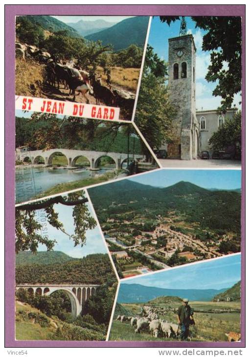 SAINT JEAN DU GARD - Troupeau Cévenol, L´horloge, Le Vieux Pont, Vue Générale, Le Pont Des Abarines, Troupeau.  2 Scans - Saint-Jean-du-Gard