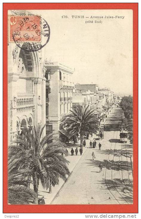 TUNIS Cpa Animée Avenue Jules Ferry Coté Sud         176 - Tunisie