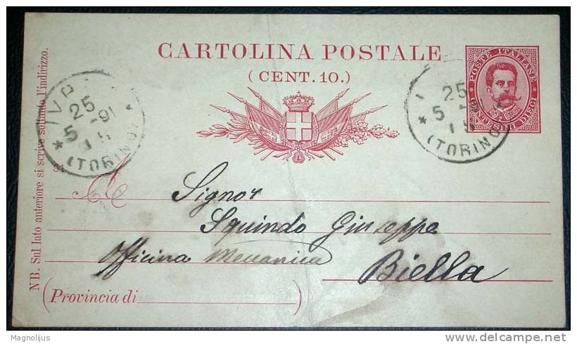 Italy,Stationery,10 Centisimi,Cartolina Postale,Torino,Postal Stamps,vintage Postcard - Stamped Stationery