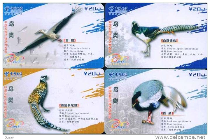 Bird Pheasant   ,China Telecom  , Used Phonecard , 4 PCs - Galline & Gallinaceo