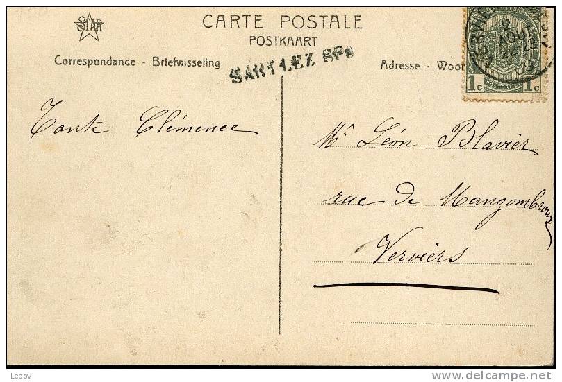 Belgique - CV Ayant Circulé (1909) : Griffe De SART LEZ SPA - Langstempel