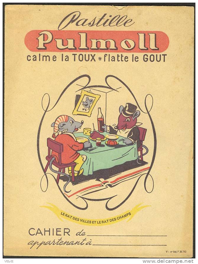Protège-cahiers : Pastille Pulmoll "le Rat Des Villes Et Le Rat Des Champs". Signaux Routiers Au Dos. - Book Covers