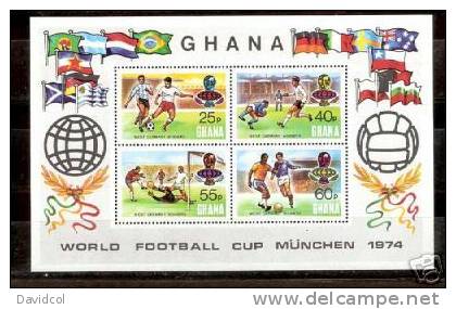 R517.-.GHANA.- 1974.- WORLD FOOTBALL CUP, MUNCHEN`74.- SOUVENIR SHEET.- MNH.- - 1974 – West Germany
