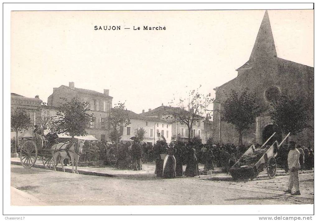 17 - SAUJON  - Le Marché  -  Animée - Charrette Attelée D´un Cheval - Saujon