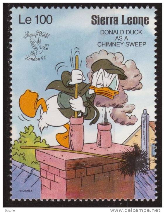 Sierra Leona 1990 Scott 1248 Sello ** Walt Disney Donald Duck As A Chimney Sweep 100 Le Sierra Leone Stamps Timbre - Disney