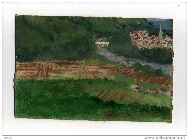 - PAYSAGE AVEC VILLE . EN PLONGEE . HUILE SUR CARTON NON SIGNEE - Oils