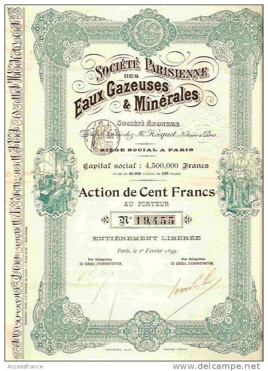 DECO : STE PARISIENNE DES EAUX GAZEUSES & MINERALES (1899) - Eau
