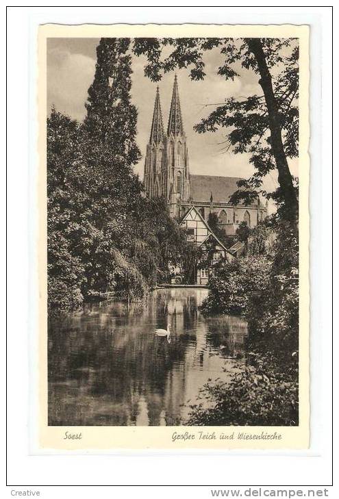 Soest - Grosser Teich Und Wiesenkirche   - Gelaufen 1954 - Soest