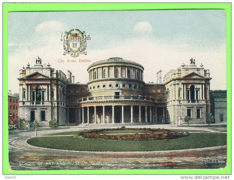 DUBLIN, IRLANDE - CITY ARMS - SCHOOL OF ART AND MUSEUM - F.F. & CO. - CARTE À VOYAGÉE EN 1910 - - Dublin