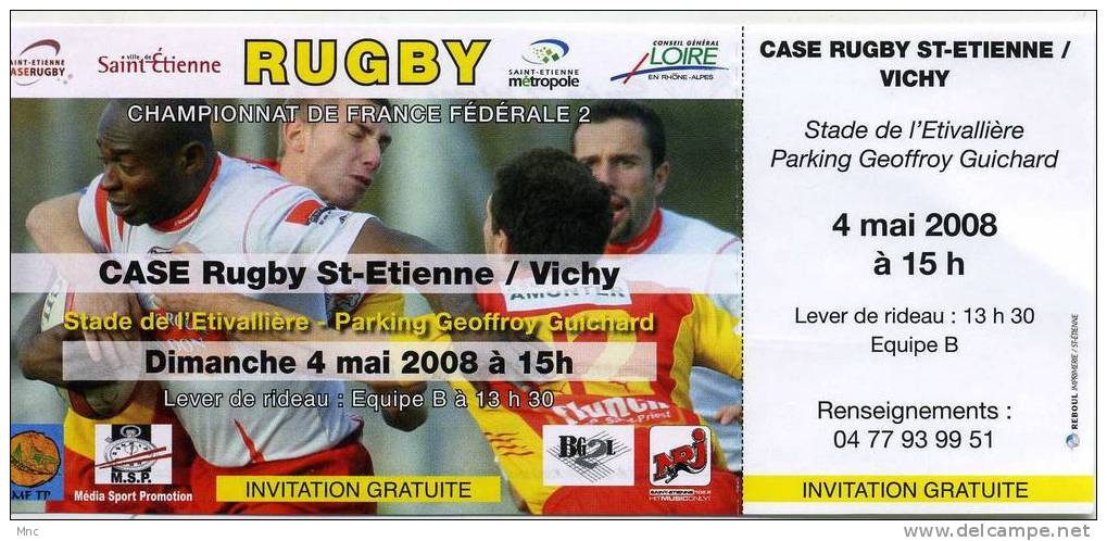 BILLET Du Match CASE Rugby Saint Etienne-Vichy - Rugby