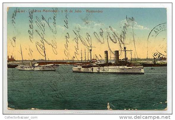 SHIP BOAT POSTCARD Ca 1900 Cruceros Montevideo Y 18 De Julio - Paquebote