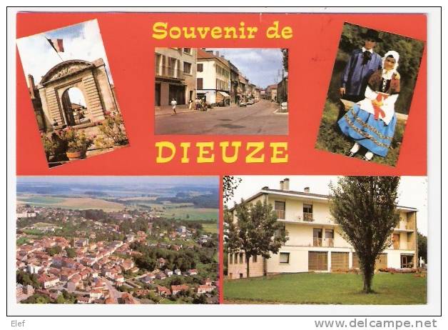 "Souvenir De DIEUZE ( Moselle, 57) Multivues : Vue Générale, Costume Traditionnel, La Rue Principale ; B/TB - Dieuze