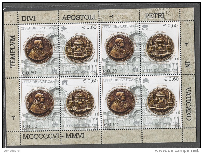 ** VATICAN 2006 ( BASILICATA SAN PIETRO ) FEUILLE 8 TIMBRES Neufs **6** - Blocks & Sheetlets & Panes