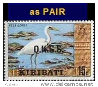 CV:&#8364;46.77   KIRIBATI 1981 Bird 15c Wmk Paper Large Ovpt./O.K.G.S/ PAIR   [Aufdruck,surimprimé,sobreimpreso,s - Kiribati (1979-...)