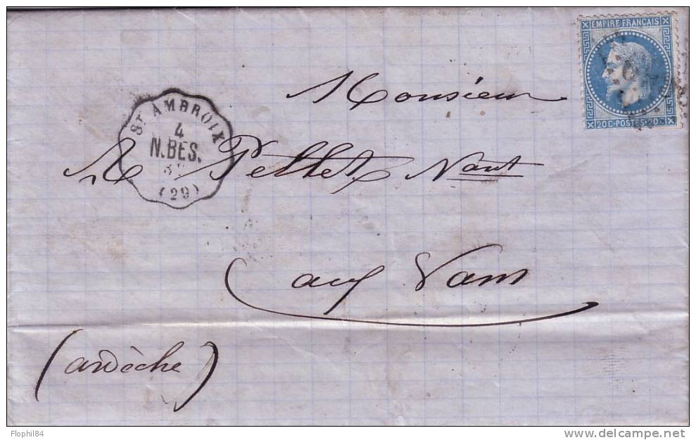 GARD-CONVOYEUR STATION ST AMBROIX N.BES. DU 4-7-1870 N°29 - INDICE 13 - COTE 115€ - 1849-1876: Classic Period