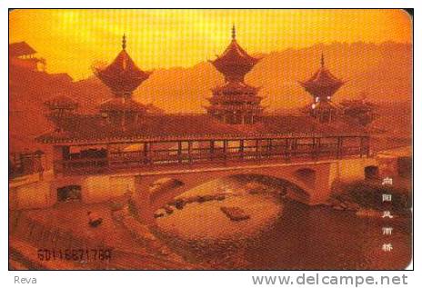 CHINA 50 Y  OLD  BRIDGE  AT SUNSET LANDSCAPE  LIVE BACK FRONT ART  CHIP  SPECIAL  PRICE !! READ DESCRIPTION !! - Chine