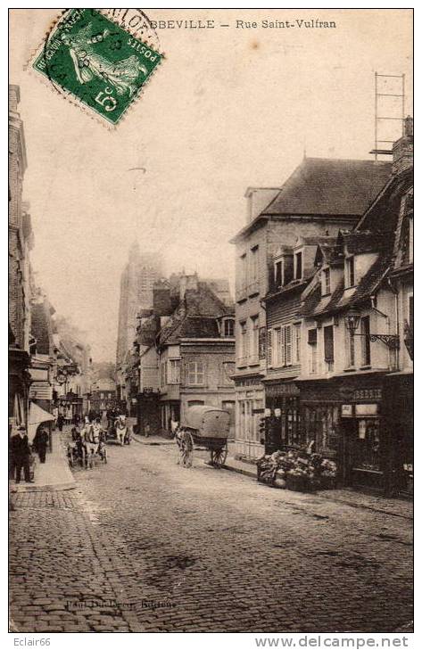 80  ABBEVILLE - La Rue St Vulfran (animation). Année  1908  EDIT PAUL  DUCLERCQ - Abbeville