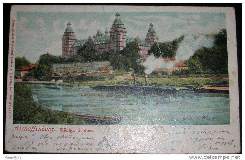 R!,Germany,Aschaffenburg,Royal Castle,Schloss,River,Boats,Steam,Ship,Port,Harbour,vintage Postcard - Aschaffenburg