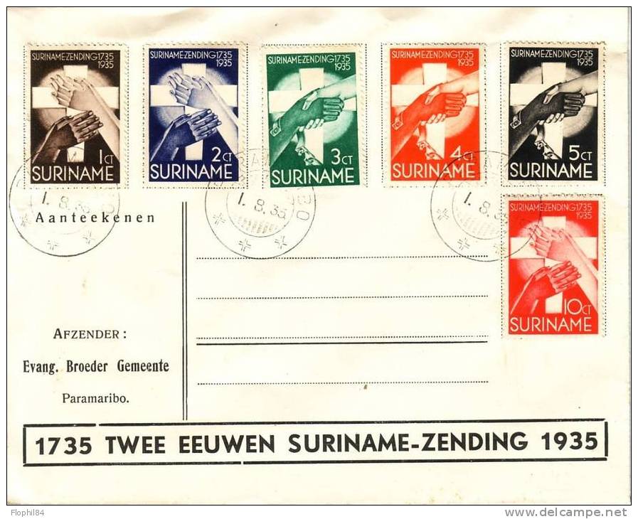 SURINAME-SERIE 147 A 152 SUR LETTRE- COTE TIMBRES 23€ - CACHET DE PARAMARIBO DU 1-8-1935- COLONIE NEERLANDAISE - Surinam ... - 1975
