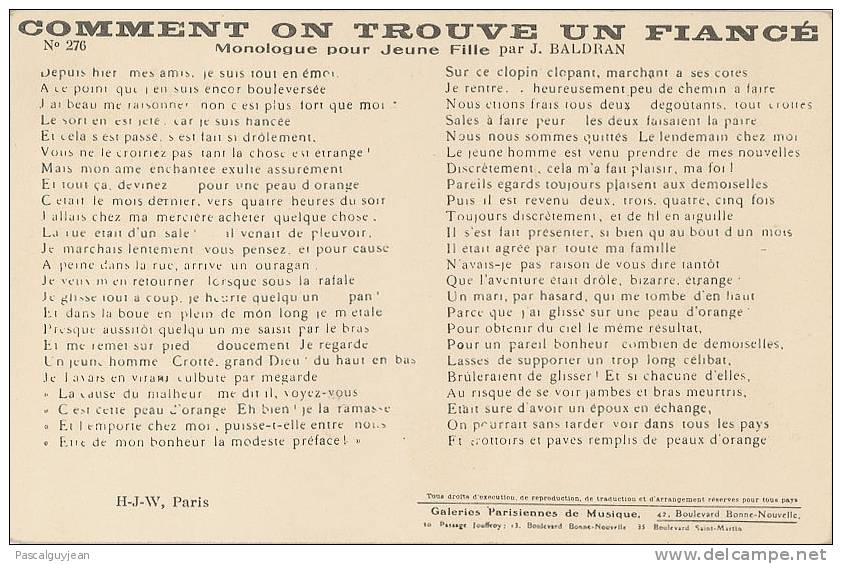 CPA " COMMENT ON TROUVE UN FIANCE " - Monologue Pour Jeunes Filles - J. Baldran - Philosophie & Pensées