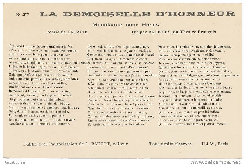 CPA " LA DEMOISELLE D'HONNEUR " - Monologue Pour Noces - Poésie De Latapie - Philosophie