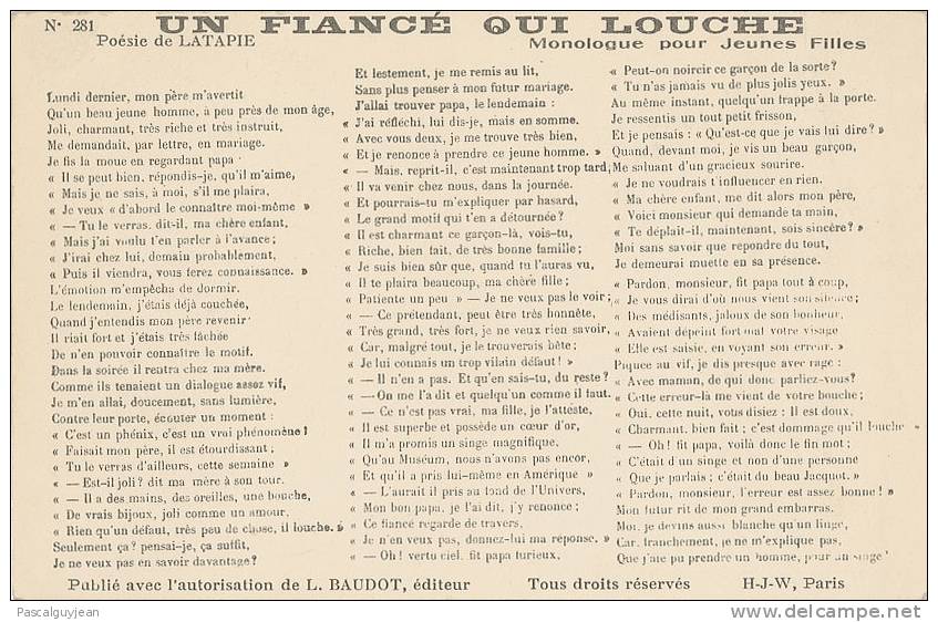 CPA " UN FIANCE QUI LOUCHE " - Monologue Pour Jeunes Filles - Poésie De Latapie - Philosophie & Pensées