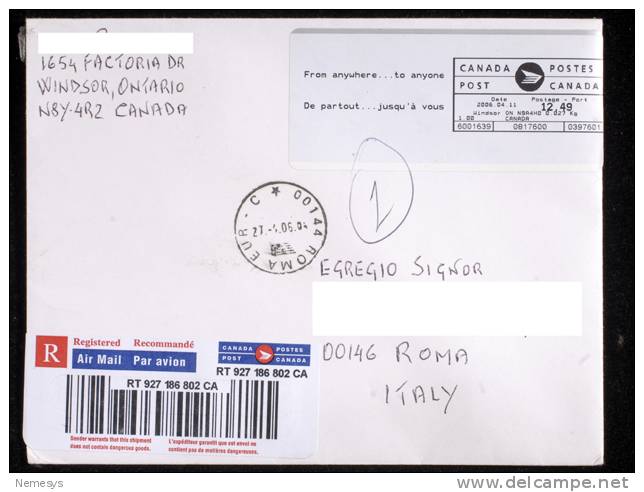 REGISTERED AIRMAIL TO ITALY - Aangetekend