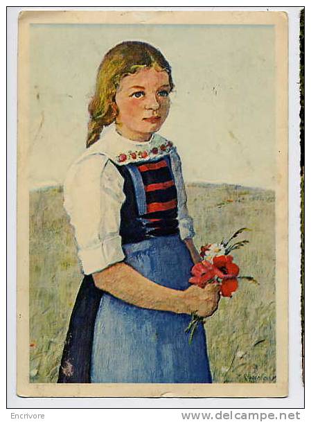 Cpsm JEUNE FILLE ET COQUELICOTS Dessin De  MARTHA RIGGENBACH Zurich - Costume Du WENTHAL - Thal