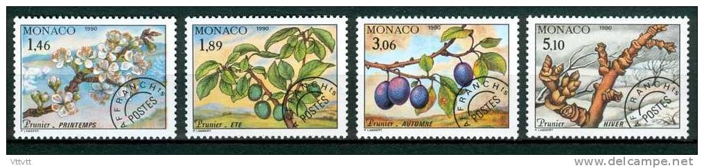 MONACO, 1990, Préoblitérés N° 106**, 107**, 108**, 109** (Yvert Et T.), Les Quatre Saisons Du Prunier, Arbre Fruitier - Préoblitérés