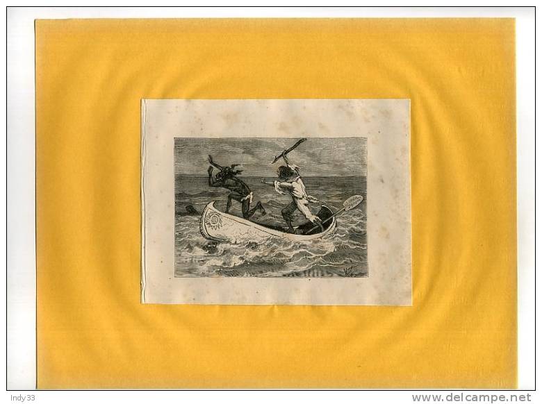 - QUERELLE SUR UNE PIROGUE . GRAVURE SUR BOIS DU XIXe S. COLLEE SUR PAPIER - Sonstige & Ohne Zuordnung