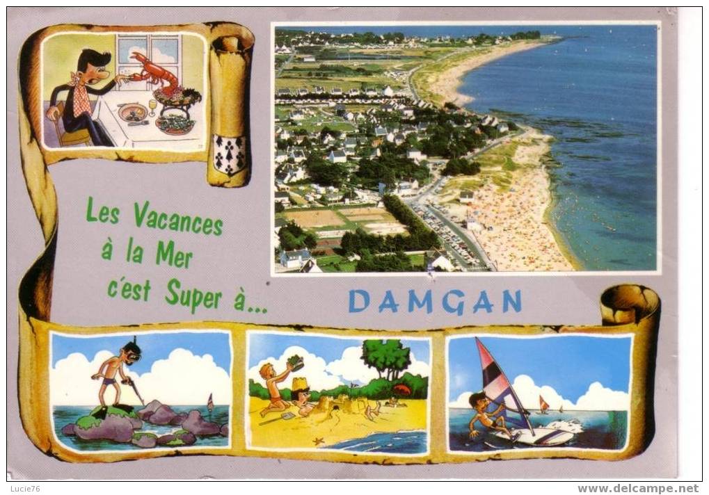 DAMGAN -  Les Plages  -  1 Vue Et 4 Dessins Humoristiques - Damgan