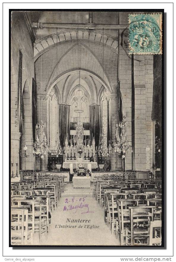 92 NANTERRE, Intérieur De L'église, CPA Voyagé En 1905 - Nanterre