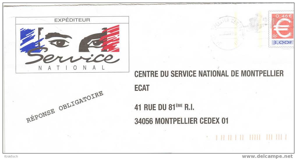 PAP BSN Montpellier Service National  - Euro  - - Prêts-à-poster:Stamped On Demand & Semi-official Overprinting (1995-...)
