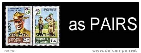 ST.VINCENT GRENADINES 1982 Scout. Ovpt.SPECIMEN PAIRS:2 (4 Stamps)   [muestra,Muster,spécimen,saggio] - St.Vincent (1979-...)