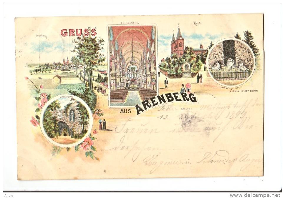 CPA---Allemagne >   Rhénanie-du-Nord-Westphalie   ---ARENBERG-----GRUSS  AUS  ARENBERG ---LITHO - Bruehl