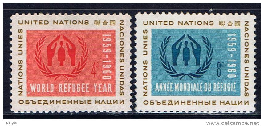 UNY+ UNO New York 1959 Mi 82-83** Weltflüchtlingsjahr - Nuevos