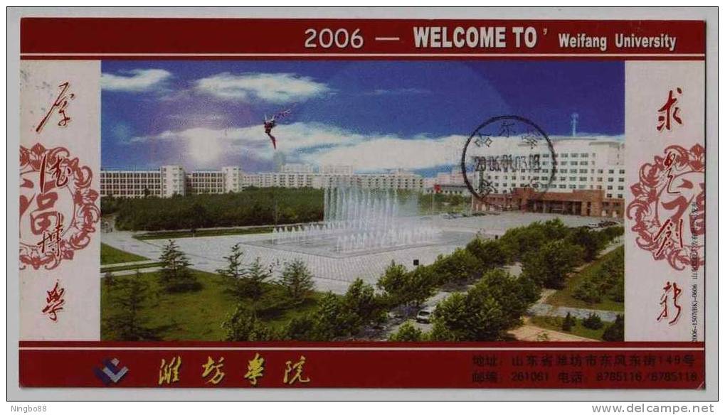 Kite Playing,hometown Of Chinese Kite,China 2006 Weifang University Advertising Pre-stamped Card - Non Classificati