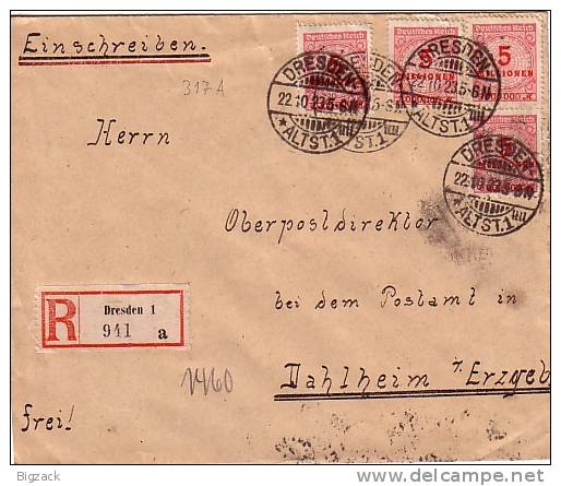 DR R-Brief Mef Minr.4x 317 Dresden 22.10.23 SST Thalheim - Briefe U. Dokumente